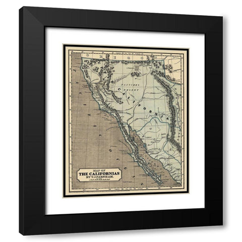 Map of the Californias - Farnham 1845 Black Modern Wood Framed Art Print with Double Matting by Farnham