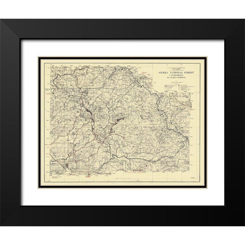 Sierra National Forest, California - USFS 1938 Black Modern Wood Framed Art Print with Double Matting by USFS