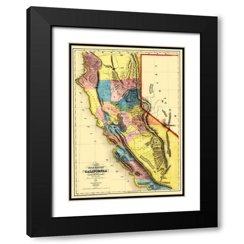California Gold Region - Sherman 1851 Black Modern Wood Framed Art Print with Double Matting by Sherman