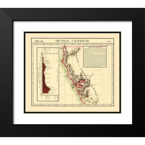 New California - Vandermaelen 1810 Black Modern Wood Framed Art Print with Double Matting by Vandermaelen