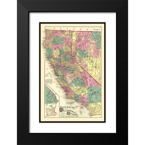 California, Nevada - Thompson 1877 Black Modern Wood Framed Art Print with Double Matting by Thompson