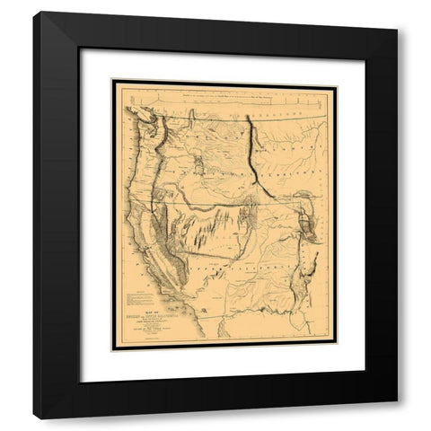 Oregon, Upper California Territories - Preuss 1848 Black Modern Wood Framed Art Print with Double Matting by Preuss
