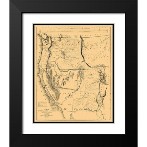 Oregon, Upper California Territories - Preuss 1848 Black Modern Wood Framed Art Print with Double Matting by Preuss