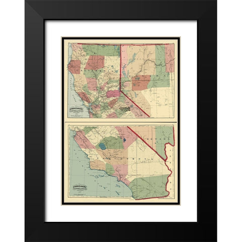 California, Nevada - Asher 1874 Black Modern Wood Framed Art Print with Double Matting by Asher
