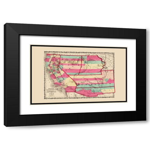 California, New Mexico, Utah - Johnson 1860 Black Modern Wood Framed Art Print with Double Matting by Johnson