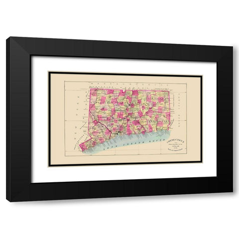 Connecticut - Hurd 1893 Black Modern Wood Framed Art Print with Double Matting by Hurd
