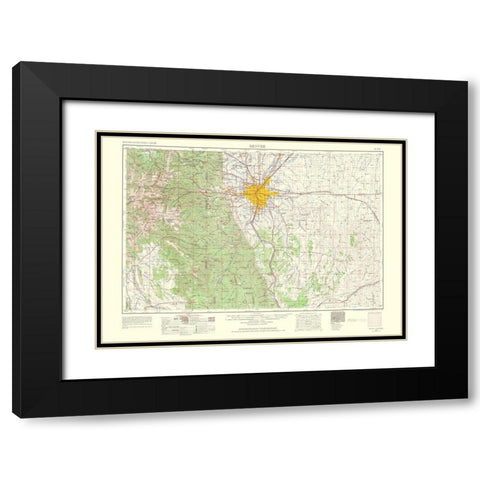 Denver Colorado Sheet - USGS 1966 Black Modern Wood Framed Art Print with Double Matting by USGS
