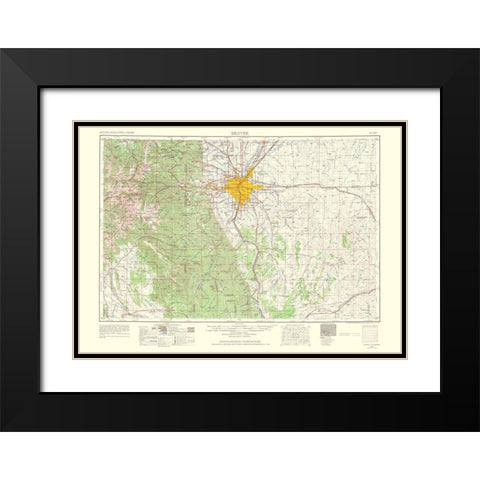 Denver Colorado Sheet - USGS 1966 Black Modern Wood Framed Art Print with Double Matting by USGS
