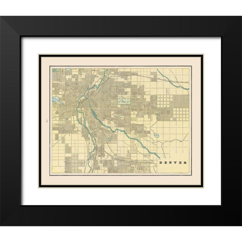 Denver  Colorado - Cram 1892 Black Modern Wood Framed Art Print with Double Matting by Cram