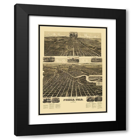 Pueblo Colorado - American Pub Co 1890 Black Modern Wood Framed Art Print with Double Matting by American Pub Co