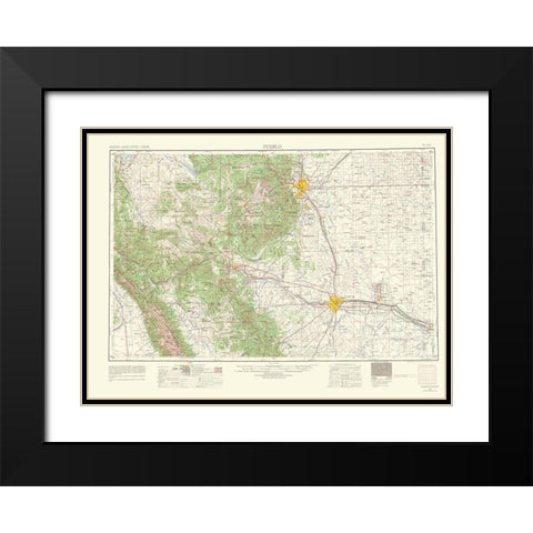 Pueblo Colorado Quad - USGS 1966 Black Modern Wood Framed Art Print with Double Matting by USGS