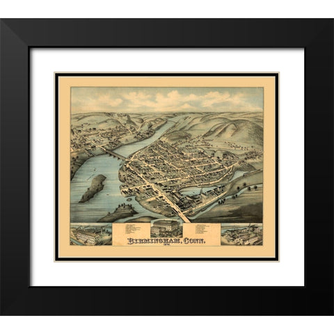 Birmingham Connecticut - Bailey 1876  Black Modern Wood Framed Art Print with Double Matting by Bailey