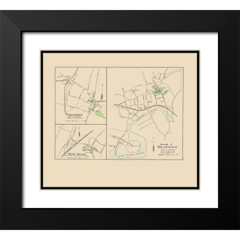 Branford Connecticut - Hurd 1893 Black Modern Wood Framed Art Print with Double Matting by Hurd