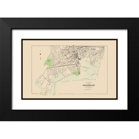 Bridgeport Connecticut Sothth Part - Hurd 1893 Black Modern Wood Framed Art Print with Double Matting by Hurd
