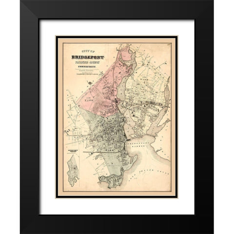 Bridgeport Connecticut -1877 Black Modern Wood Framed Art Print with Double Matting by Unknown