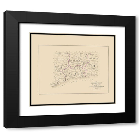 Connecticut - Hurd 1893 Black Modern Wood Framed Art Print with Double Matting by Hurd