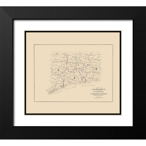 Connecticut - Hurd 1893 Black Modern Wood Framed Art Print with Double Matting by Hurd