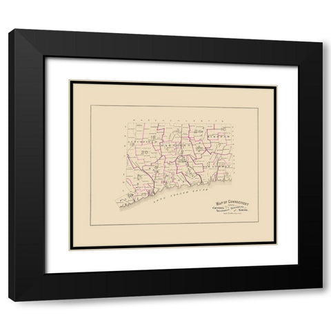 Connecticut - Hurd 1893 Black Modern Wood Framed Art Print with Double Matting by Hurd