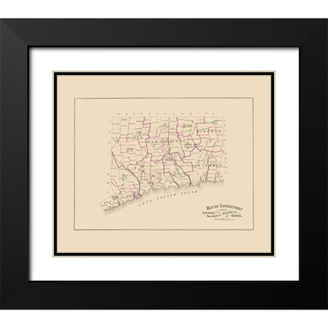 Connecticut - Hurd 1893 Black Modern Wood Framed Art Print with Double Matting by Hurd