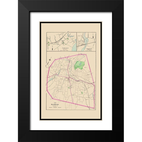 Danbury, Fairfield, Saugatuck Connecticut 1893 Black Modern Wood Framed Art Print with Double Matting by Hurd