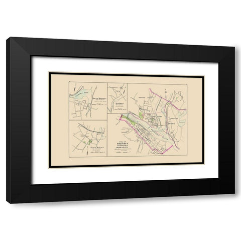 Derby City, Shelton Connecticut - Hurd 1893 Black Modern Wood Framed Art Print with Double Matting by Hurd
