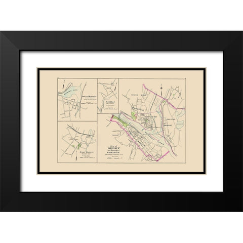 Derby City, Shelton Connecticut - Hurd 1893 Black Modern Wood Framed Art Print with Double Matting by Hurd