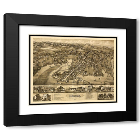 Essex Connecticut - Bailey 1881  Black Modern Wood Framed Art Print with Double Matting by Bailey