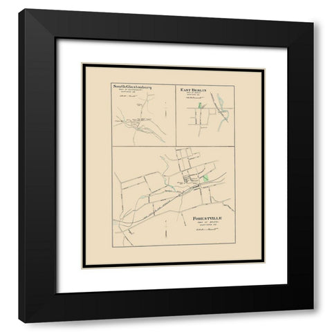 Forestville, Glastonbury, Berlin Connecticut 1893 Black Modern Wood Framed Art Print with Double Matting by Hurd