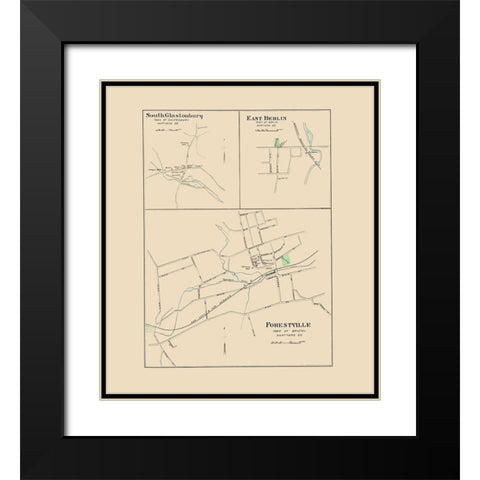 Forestville, Glastonbury, Berlin Connecticut 1893 Black Modern Wood Framed Art Print with Double Matting by Hurd