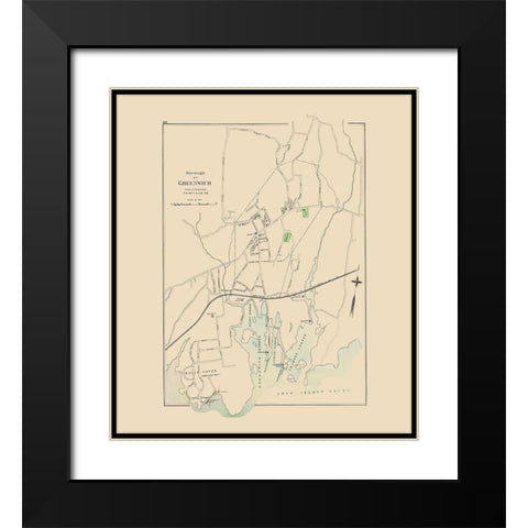 Greenwich Connecticut - Hurd 1893 Black Modern Wood Framed Art Print with Double Matting by Hurd