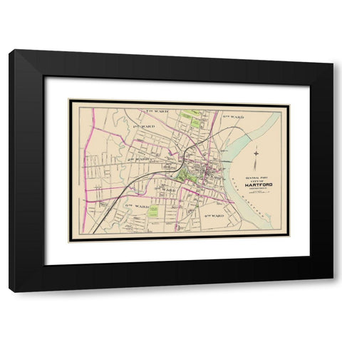 Hartford Connecticut Central Part - Hurd 1893 Black Modern Wood Framed Art Print with Double Matting by Hurd