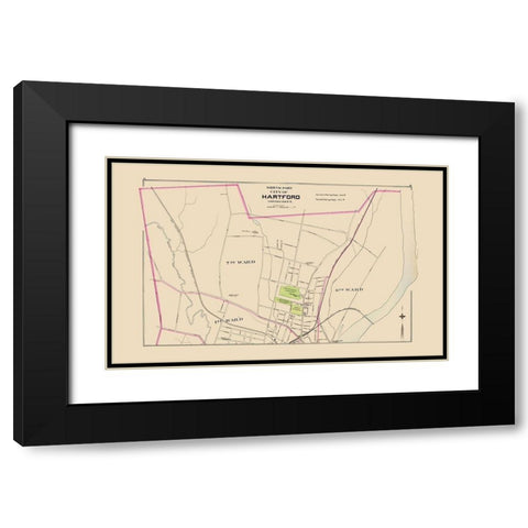 Hartford Connecticut North Part - Hurd 1893 Black Modern Wood Framed Art Print with Double Matting by Hurd