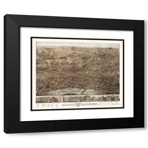 Hartford Connecticut - Bailey 1877  Black Modern Wood Framed Art Print with Double Matting by Bailey