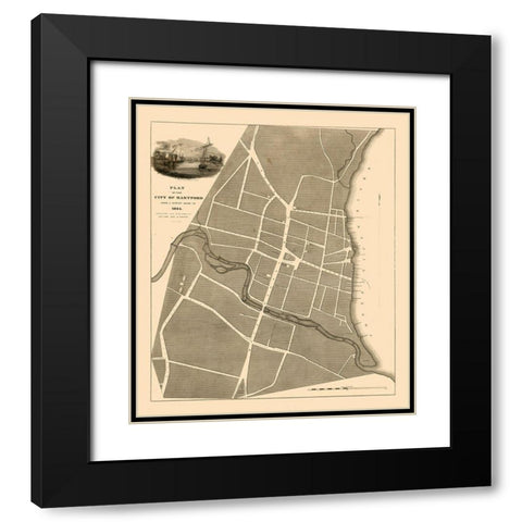 Hartford Connecticut - St John 1824  Black Modern Wood Framed Art Print with Double Matting by St John