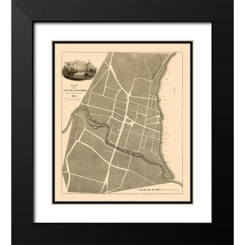 Hartford Connecticut - St John 1824  Black Modern Wood Framed Art Print with Double Matting by St John