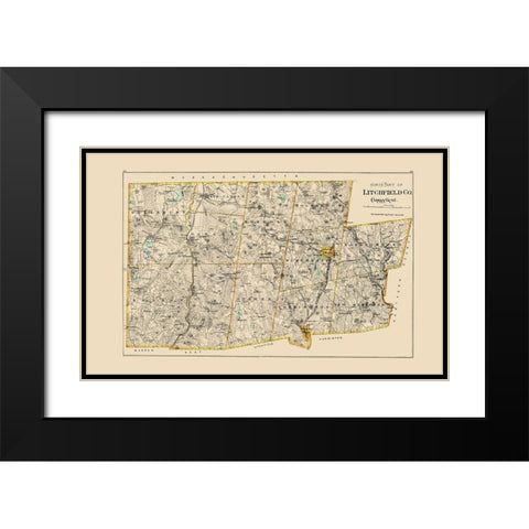 Lithchfield Connecticut - Hurd 1893 Black Modern Wood Framed Art Print with Double Matting by Hurd