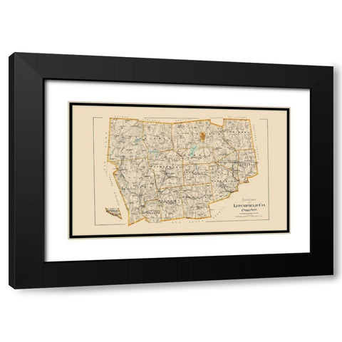 Litchfield Connecticut - Hurd 1893 Black Modern Wood Framed Art Print with Double Matting by Hurd