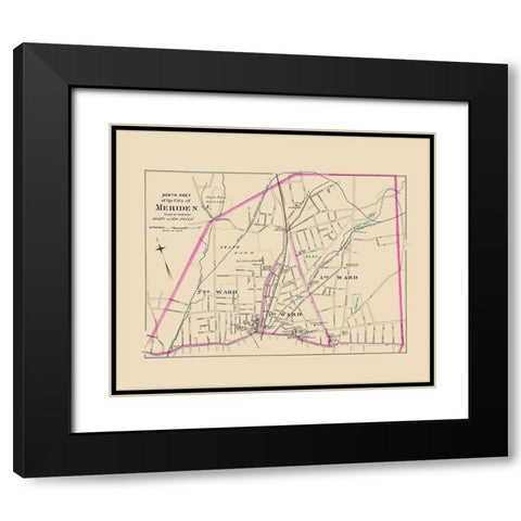 Meriden Connecticut North Part - Hurd 1893 Black Modern Wood Framed Art Print with Double Matting by Hurd