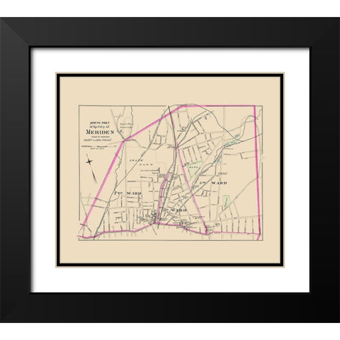 Meriden Connecticut North Part - Hurd 1893 Black Modern Wood Framed Art Print with Double Matting by Hurd