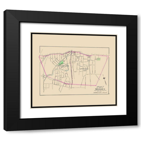 Meriden Connecticut South Part - Hurd 1893 Black Modern Wood Framed Art Print with Double Matting by Hurd