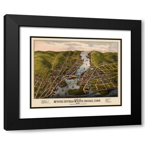 Mystic River Mystic Bridge Connecticut Black Modern Wood Framed Art Print with Double Matting by Bailey