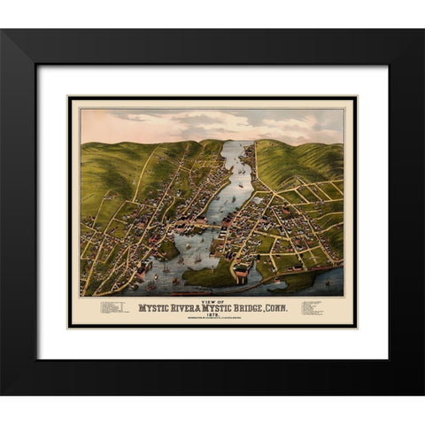 Mystic River Mystic Bridge Connecticut Black Modern Wood Framed Art Print with Double Matting by Bailey