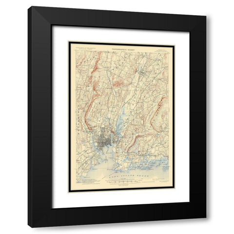New Haven Connecticut Quad - USGS 1892 Black Modern Wood Framed Art Print with Double Matting by USGS