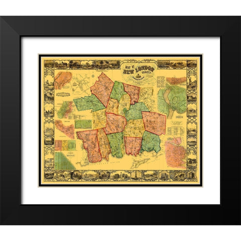 New London Connecticut Landowner - Baker 1854 Black Modern Wood Framed Art Print with Double Matting by Baker