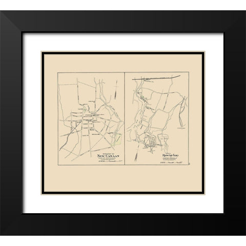 New Canaan, Rowayton Connecticut - Hurd 1893 Black Modern Wood Framed Art Print with Double Matting by Hurd