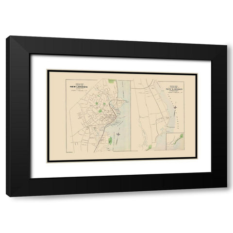 New London Connecticut North and South Part Black Modern Wood Framed Art Print with Double Matting by Hurd