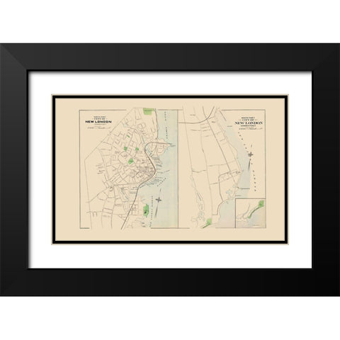 New London Connecticut North and South Part Black Modern Wood Framed Art Print with Double Matting by Hurd