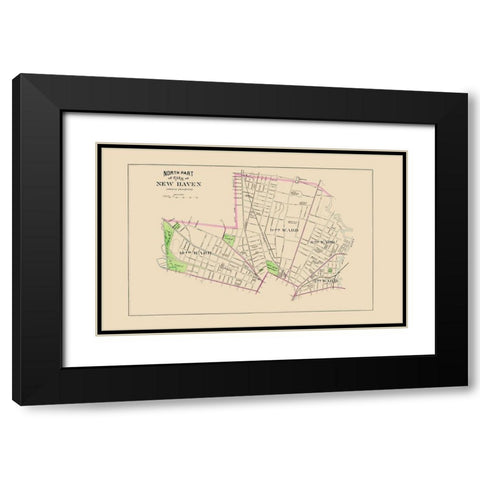 New Haven, North Connecticut North Part - Hurd Black Modern Wood Framed Art Print with Double Matting by Hurd