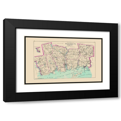 New London  South Connecticut - Hurd 1893 Black Modern Wood Framed Art Print with Double Matting by Hurd
