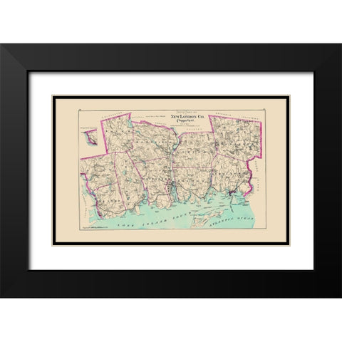 New London  South Connecticut - Hurd 1893 Black Modern Wood Framed Art Print with Double Matting by Hurd